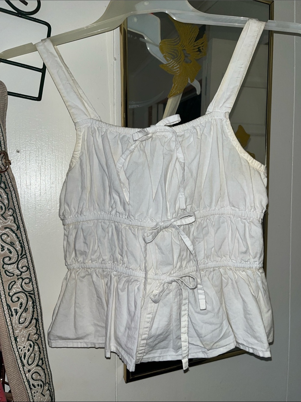 White Tie-Front Peplum Camisole